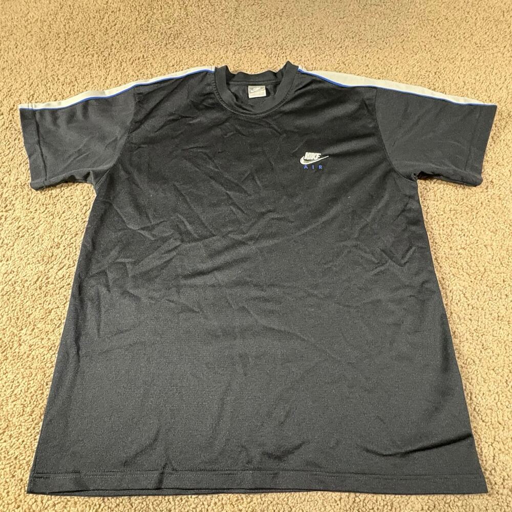 VTG Nike Air Soccer Short Sleeve Jersey Shirt Warm Up Size XL Black Striped Logo